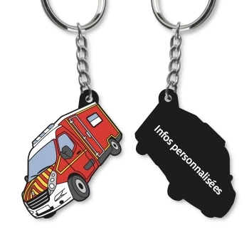 Porte-clés pompier en PVC injecté, verso personnalisable..